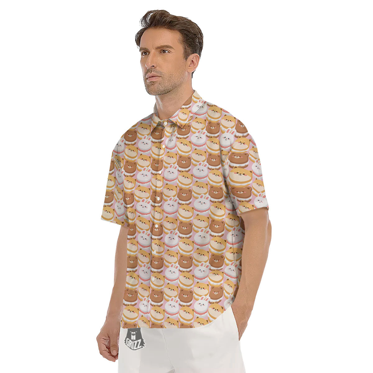 Macaron Cartoon Print Pattern Men's Short Sleeve Shirts-grizzshop