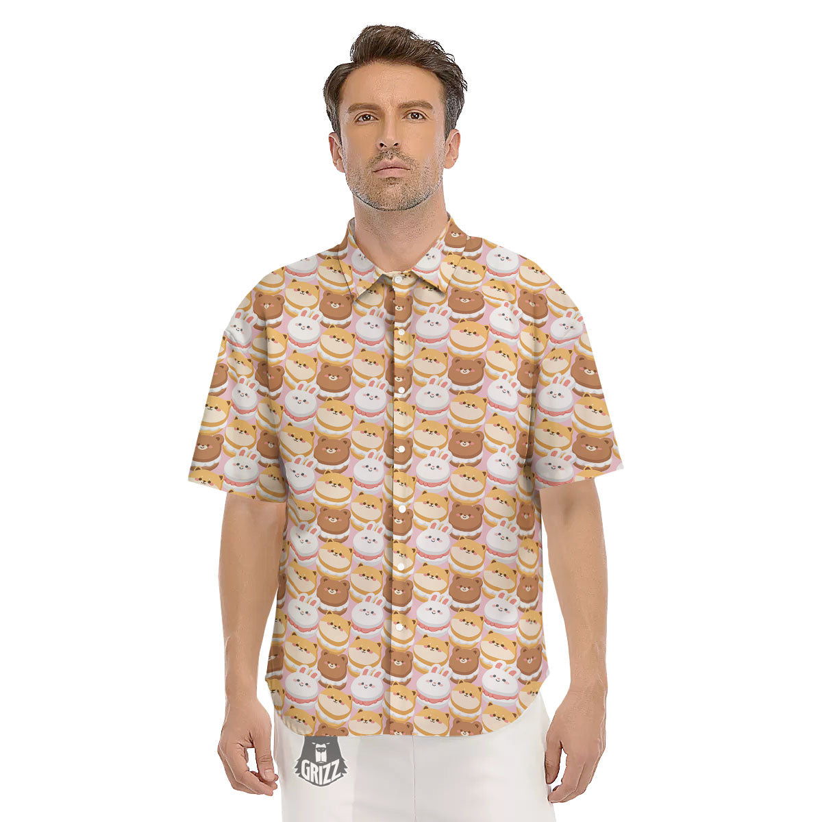 Macaron Cartoon Print Pattern Men's Short Sleeve Shirts-grizzshop