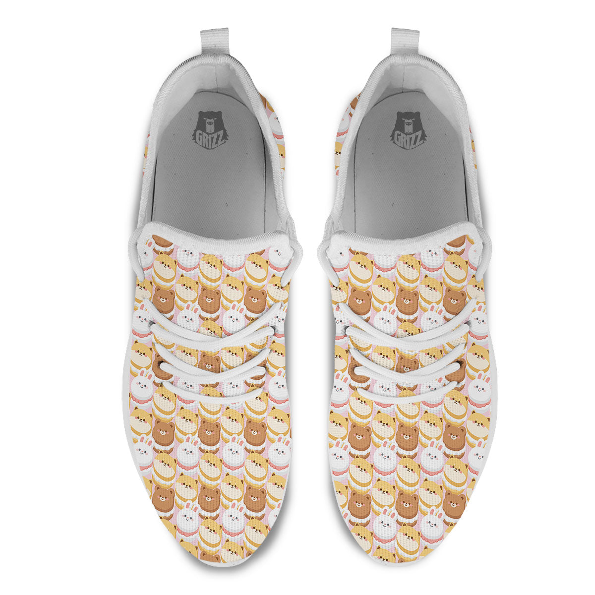 Macaron Cartoon Print Pattern White Athletic Shoes-grizzshop