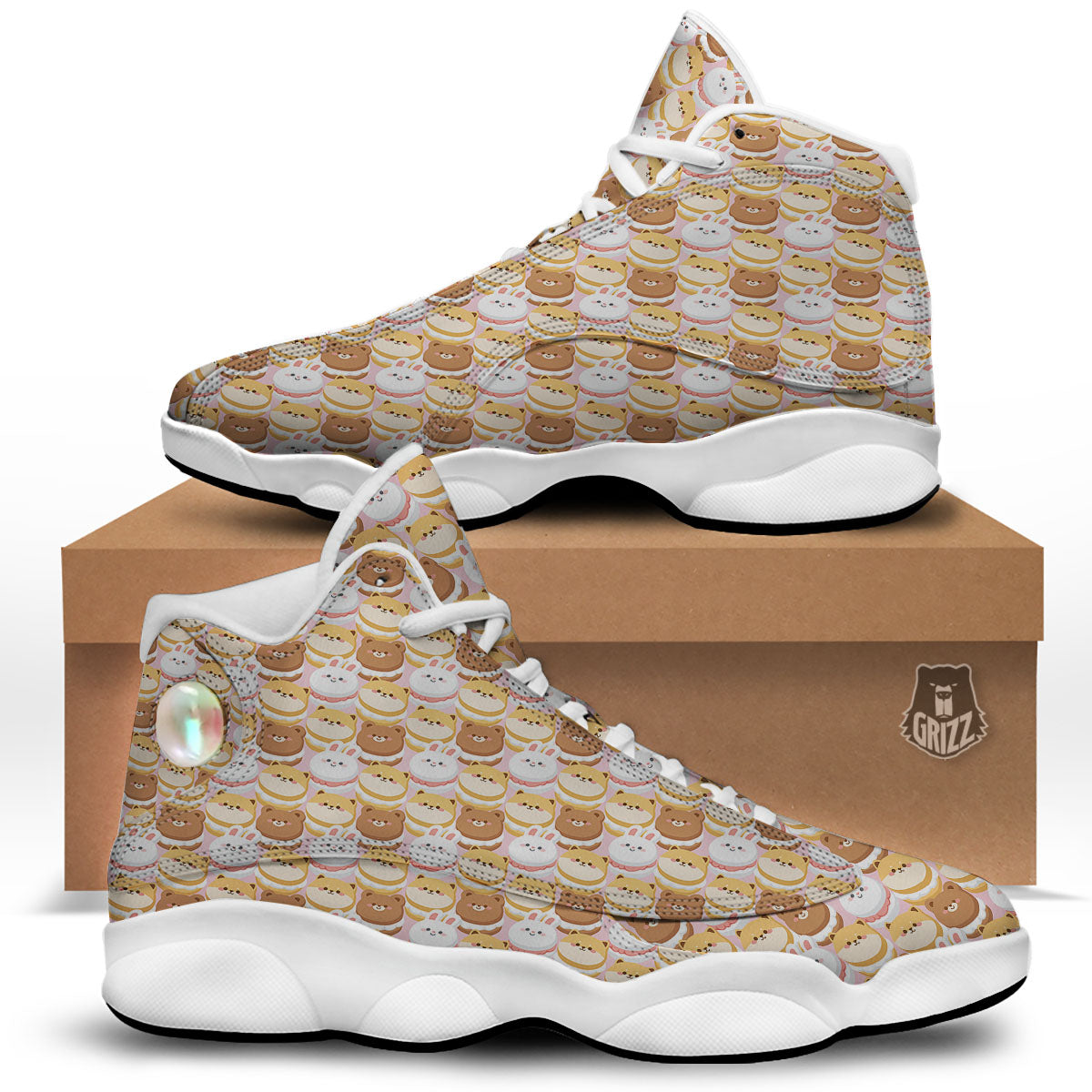 Macaron Cartoon Print Pattern White Basketball Shoes-grizzshop