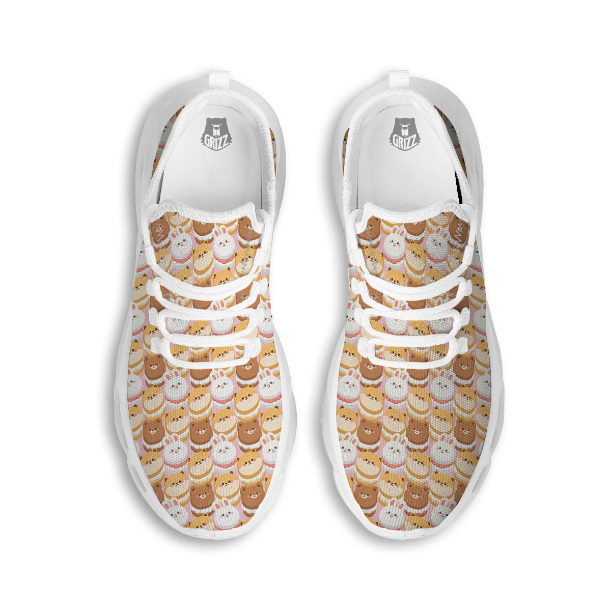 Macaron Cartoon Print Pattern White Running Shoes-grizzshop