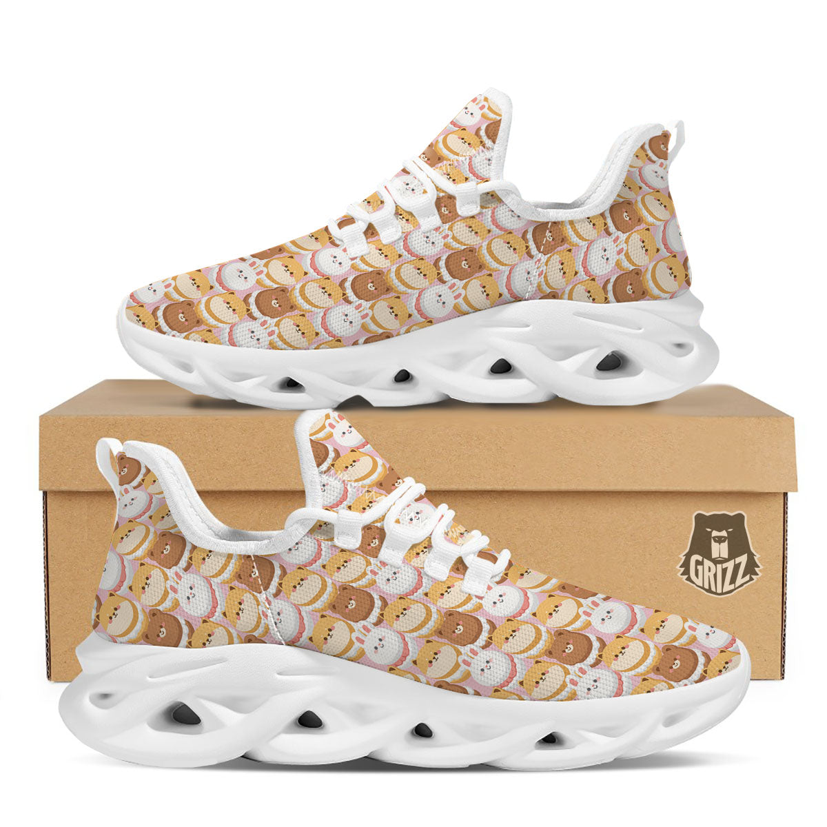 Macaron Cartoon Print Pattern White Running Shoes-grizzshop
