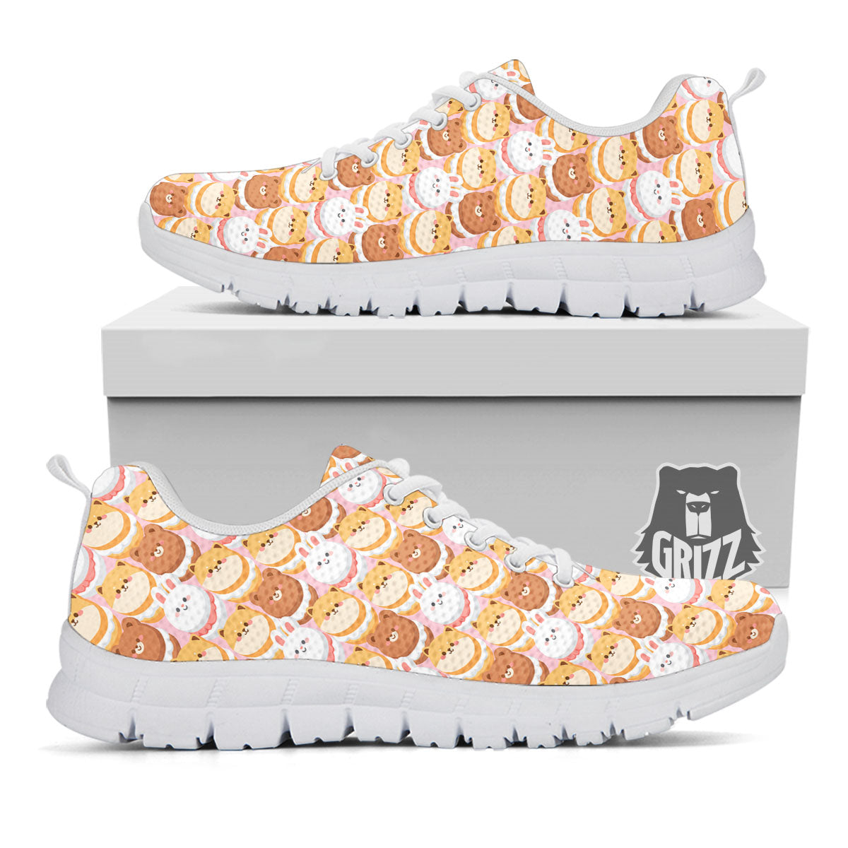 Macaron Cartoon Print Pattern White Sneaker-grizzshop