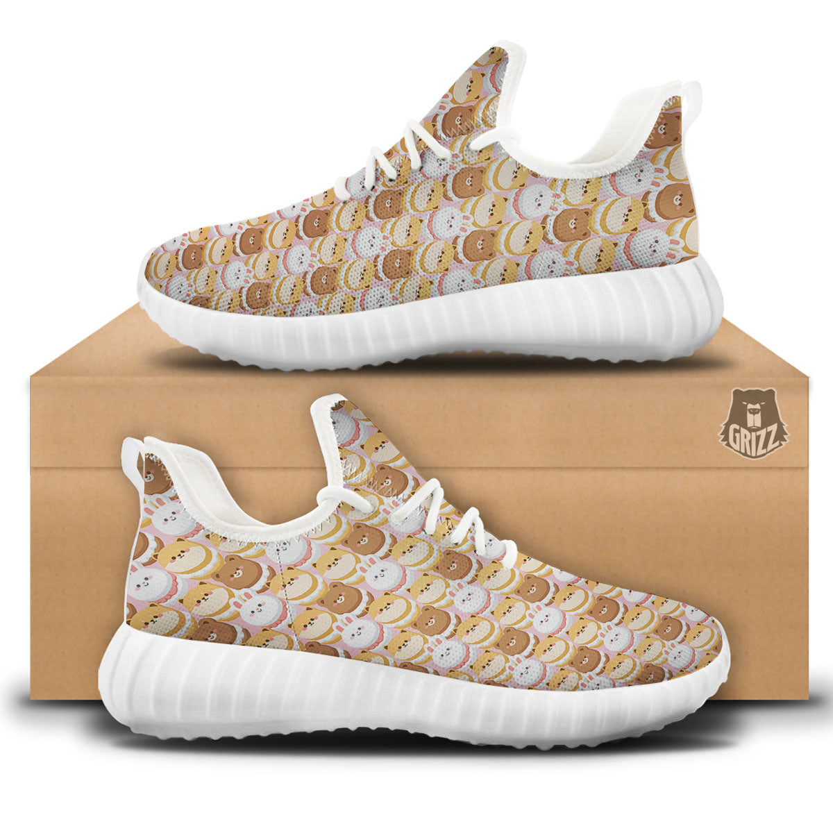 Macaron Cartoon Print Pattern White Walking Shoes-grizzshop