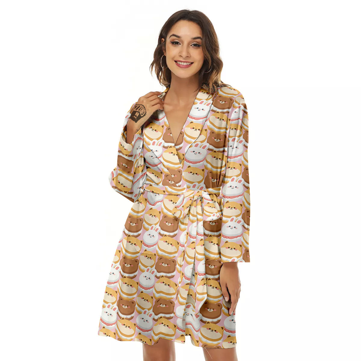 Macaron Cartoon Print Pattern Women's Robe-grizzshop