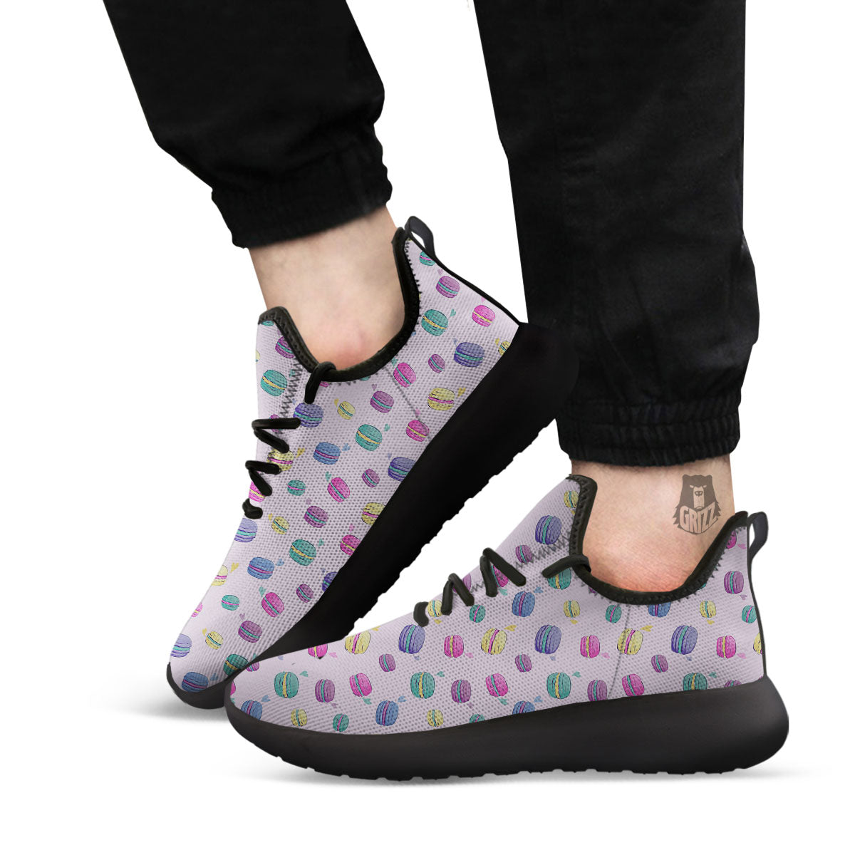 Macaron Colorful Print Pattern Black Athletic Shoes-grizzshop