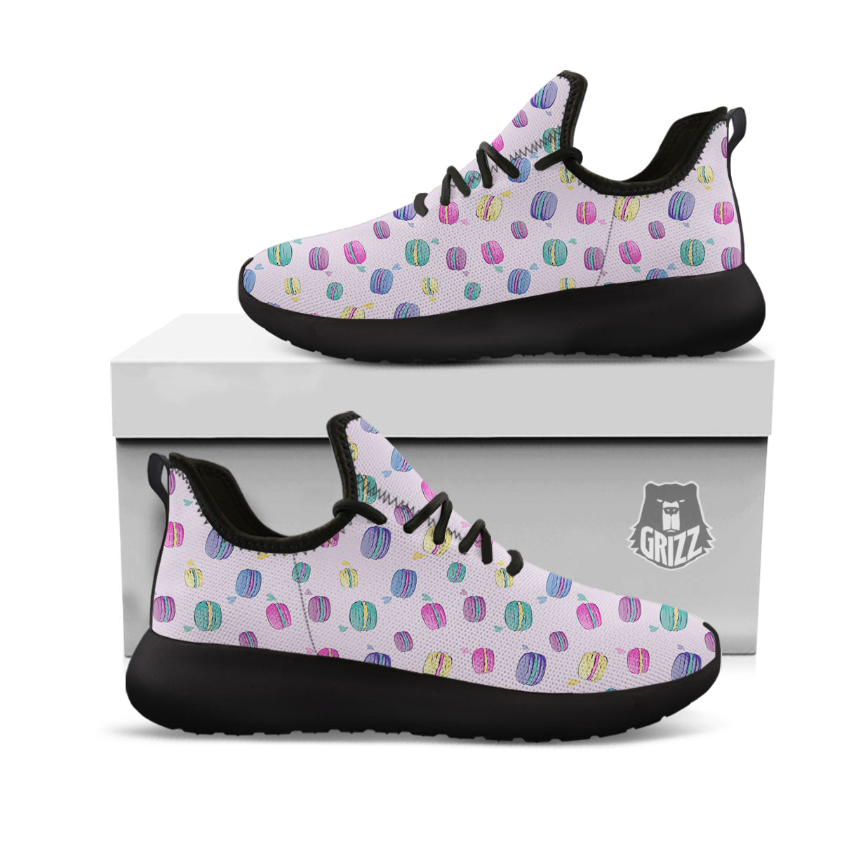 Macaron Colorful Print Pattern Black Athletic Shoes-grizzshop