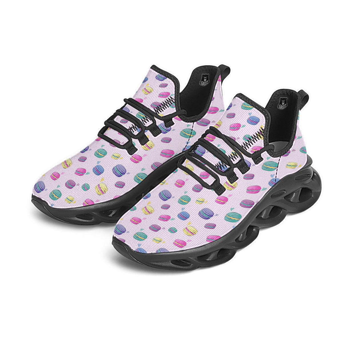 Macaron Colorful Print Pattern Black Running Shoes-grizzshop