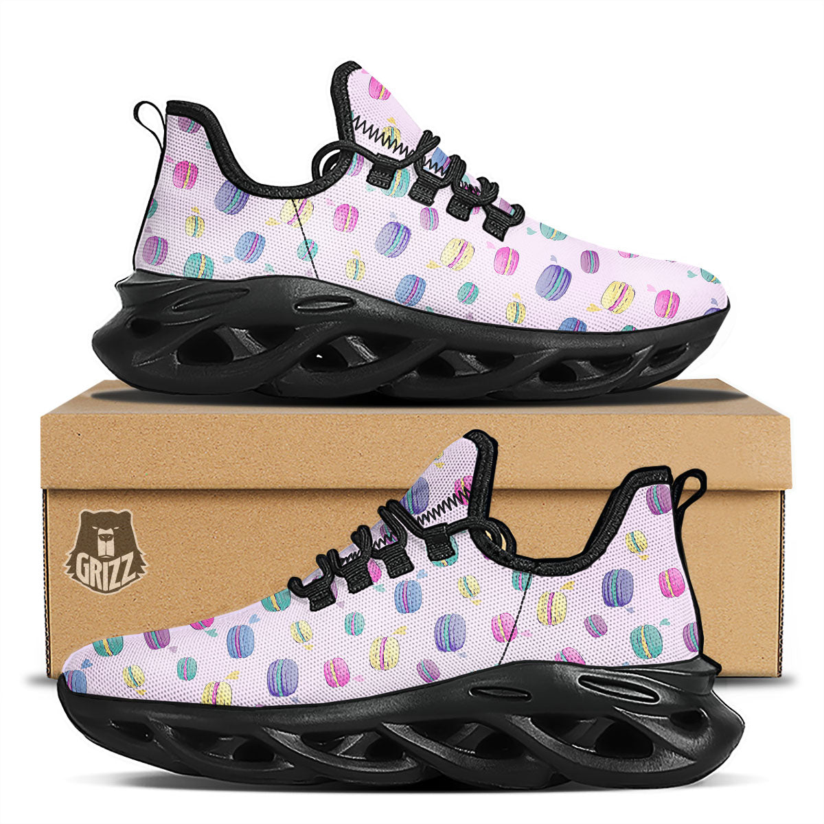 Macaron Colorful Print Pattern Black Running Shoes-grizzshop