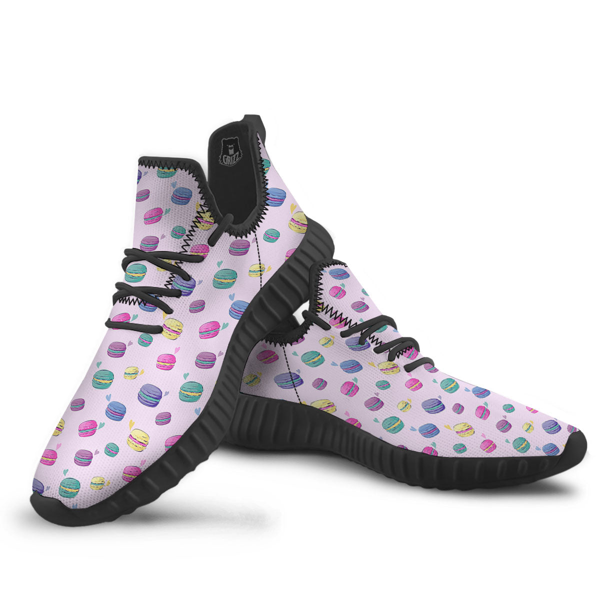Macaron Colorful Print Pattern Black Walking Shoes-grizzshop