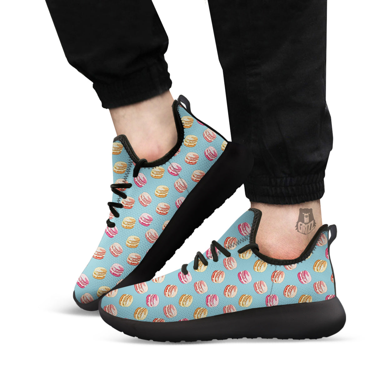Macaron Cute Print Pattern Black Athletic Shoes-grizzshop
