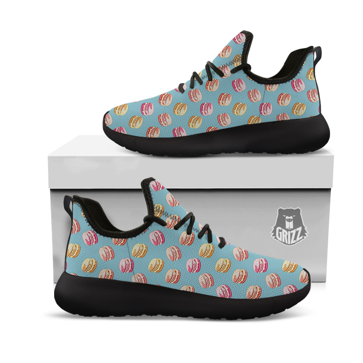 Macaron Cute Print Pattern Black Athletic Shoes-grizzshop