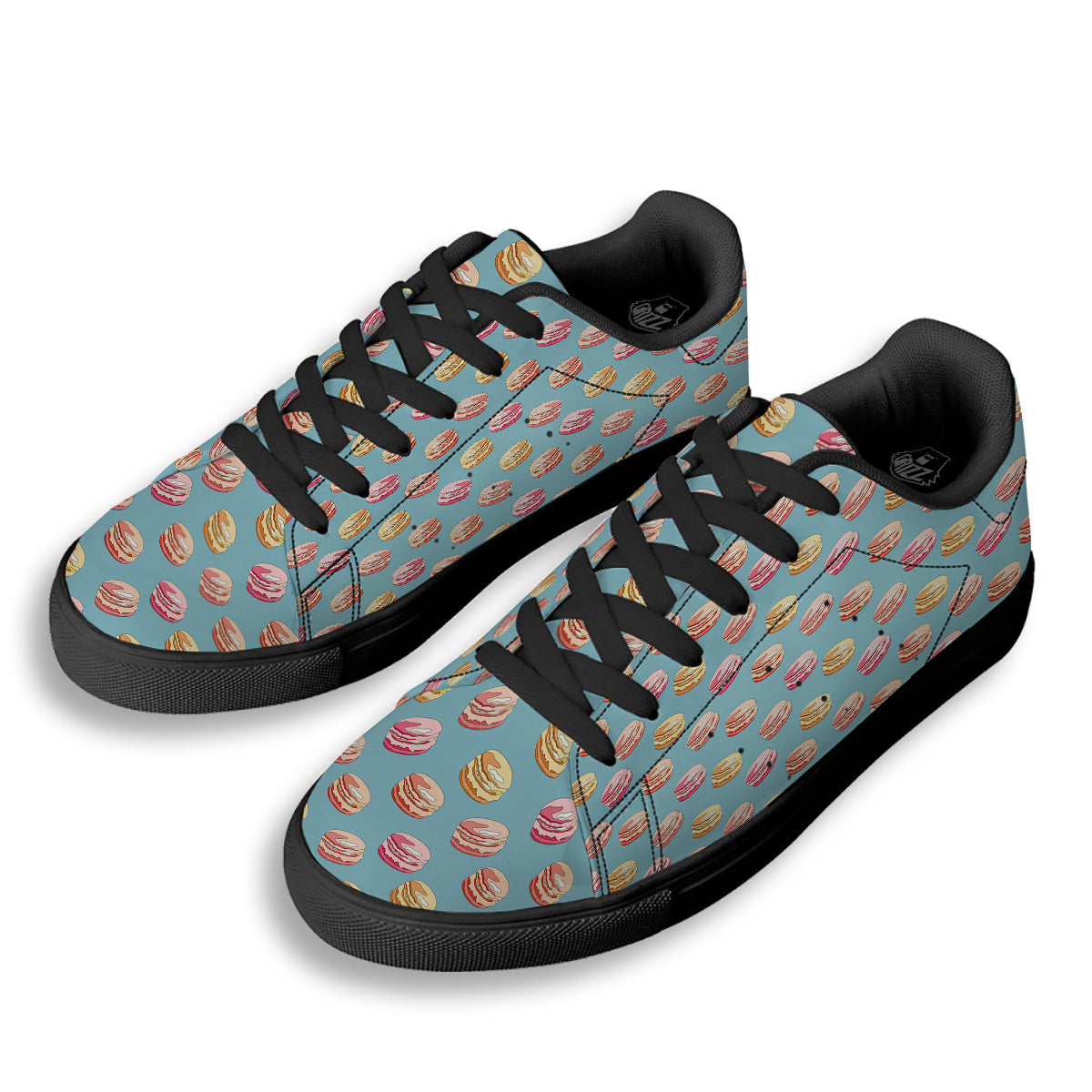 Macaron Cute Print Pattern Black Low Top Sneakers-grizzshop
