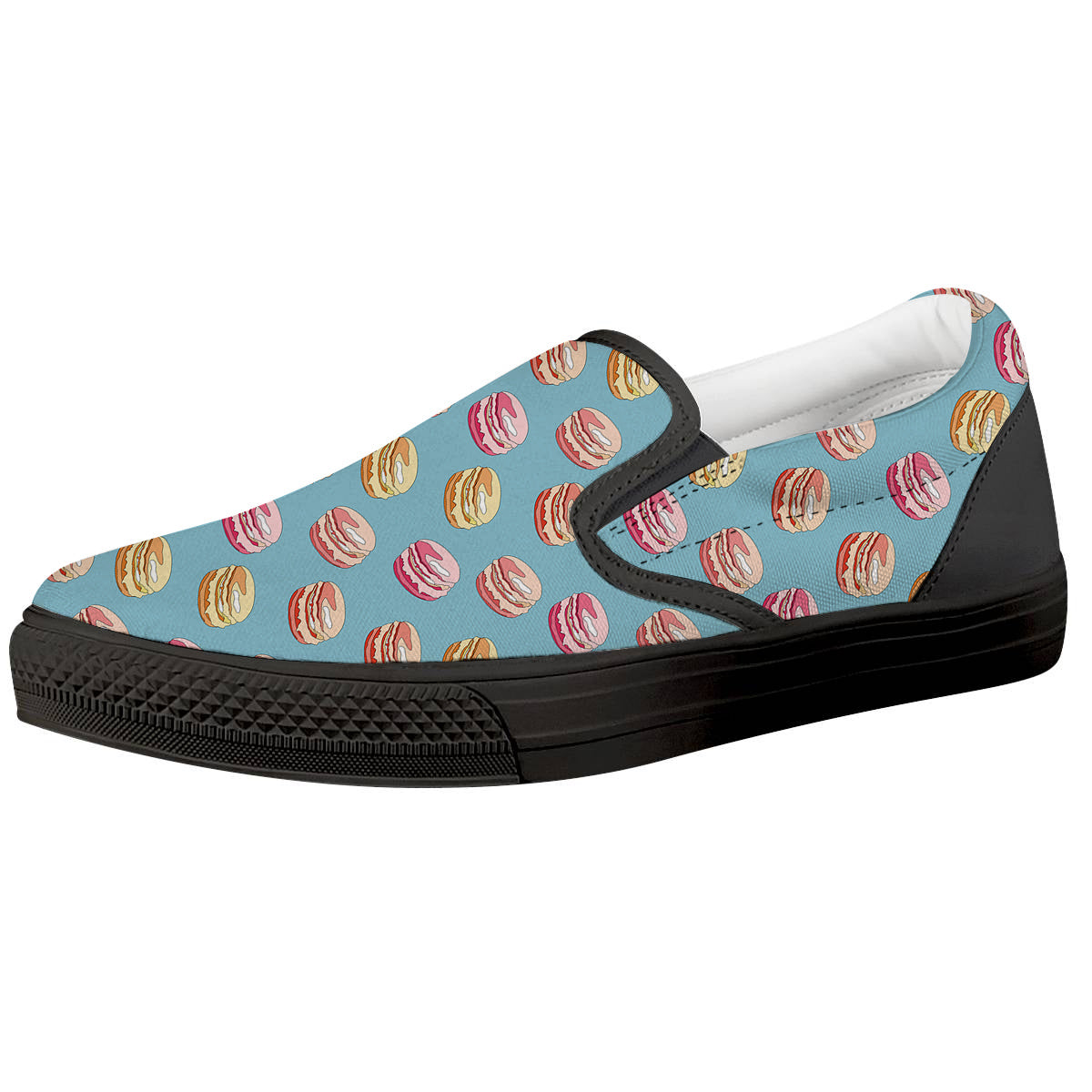 Macaron Cute Print Pattern Black Slip On Shoes-grizzshop