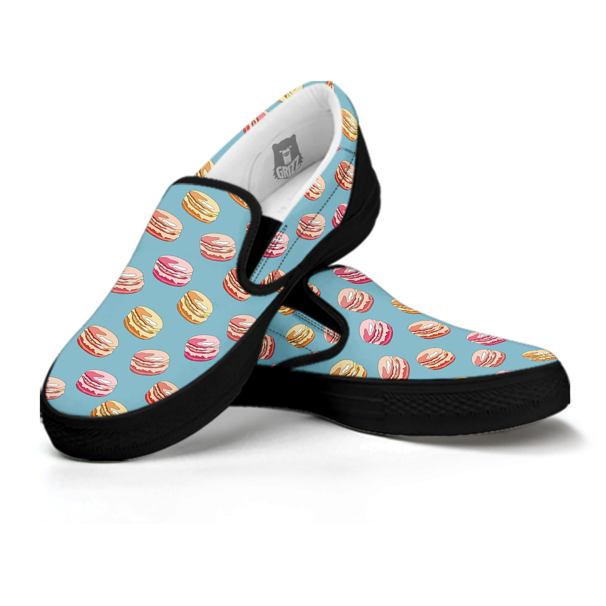 Macaron Cute Print Pattern Black Slip On Shoes-grizzshop