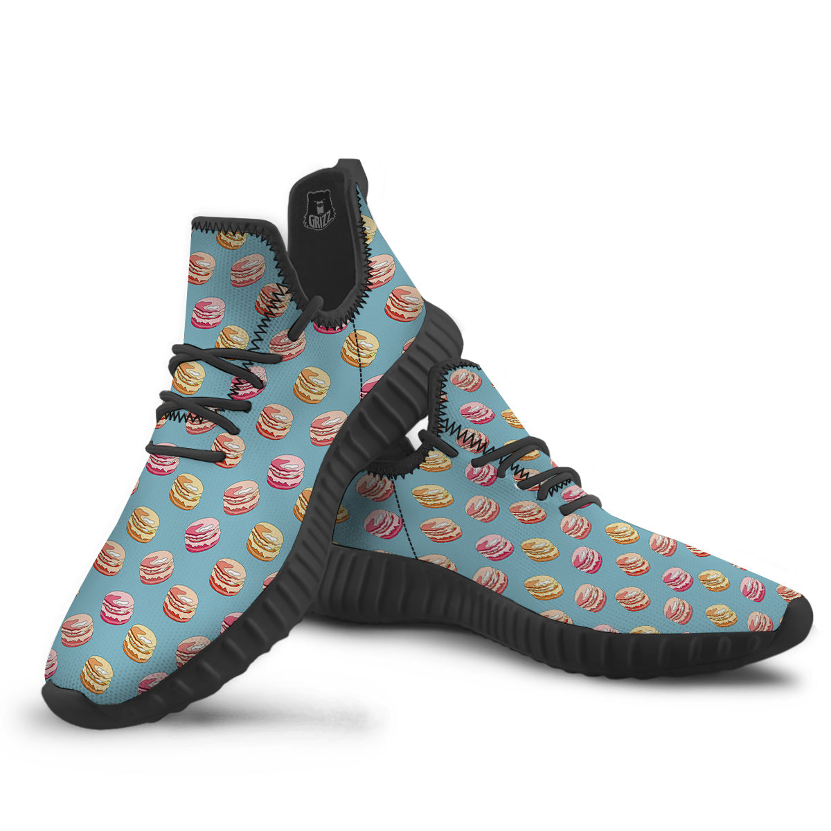 Macaron Cute Print Pattern Black Walking Shoes-grizzshop