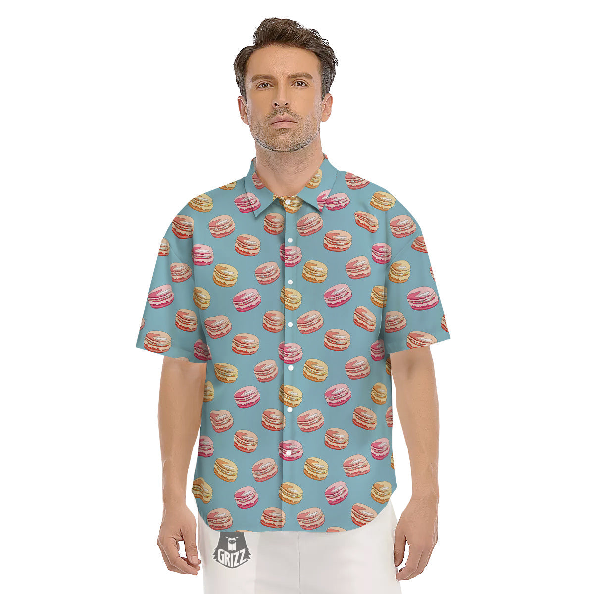 Macaron Cute Print Pattern Men's Short Sleeve Shirts-grizzshop
