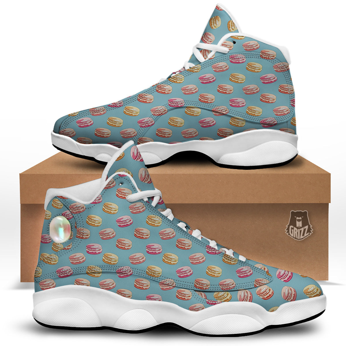 Macaron Cute Print Pattern White Basketball Shoes-grizzshop