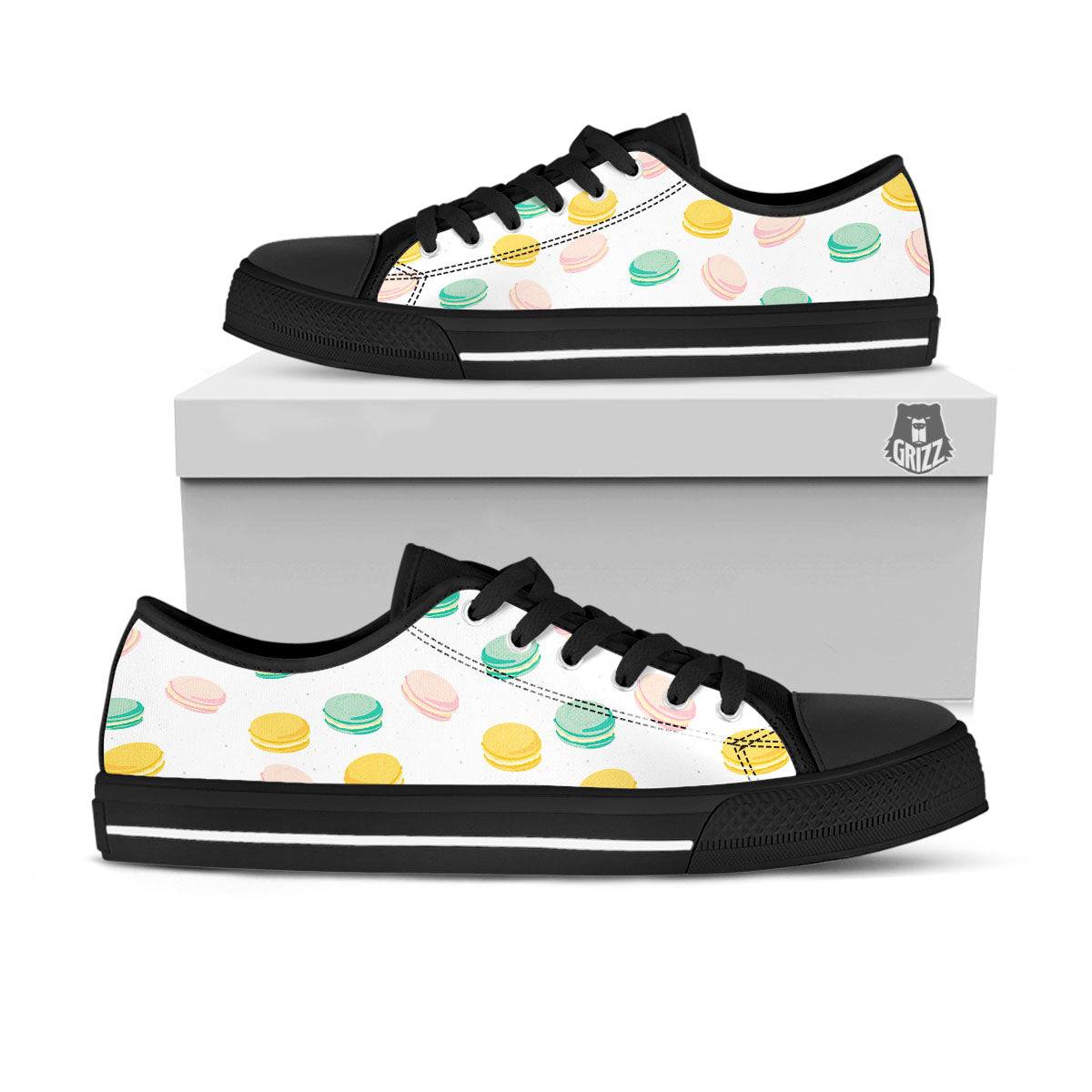Macaron Pastel Print Pattern Black Low Top Shoes-grizzshop