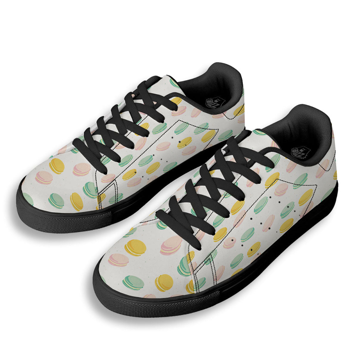 Macaron Pastel Print Pattern Black Low Top Sneakers-grizzshop