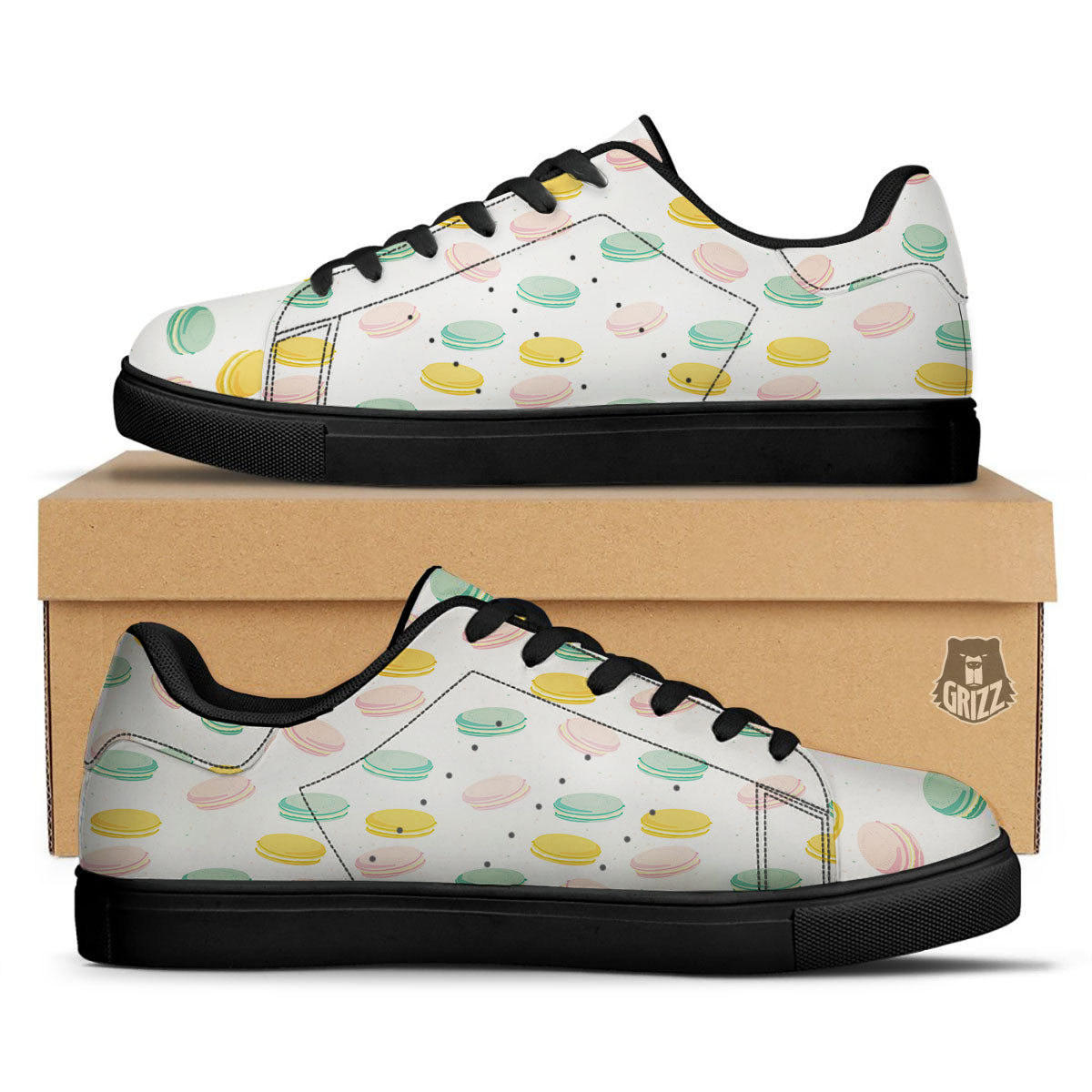 Macaron Pastel Print Pattern Black Low Top Sneakers-grizzshop