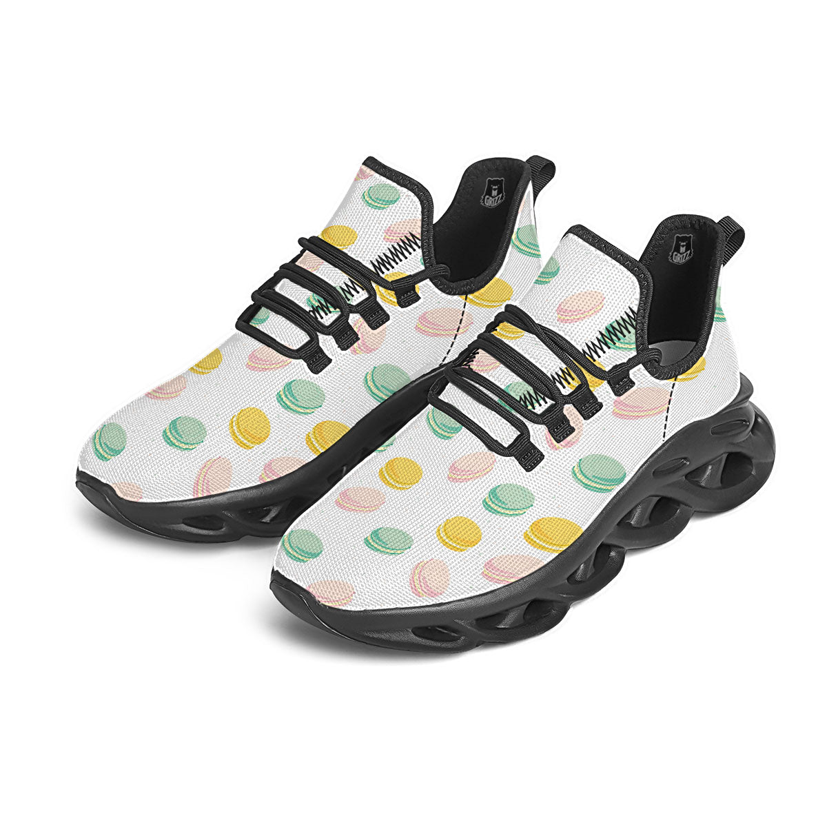 Macaron Pastel Print Pattern Black Running Shoes-grizzshop