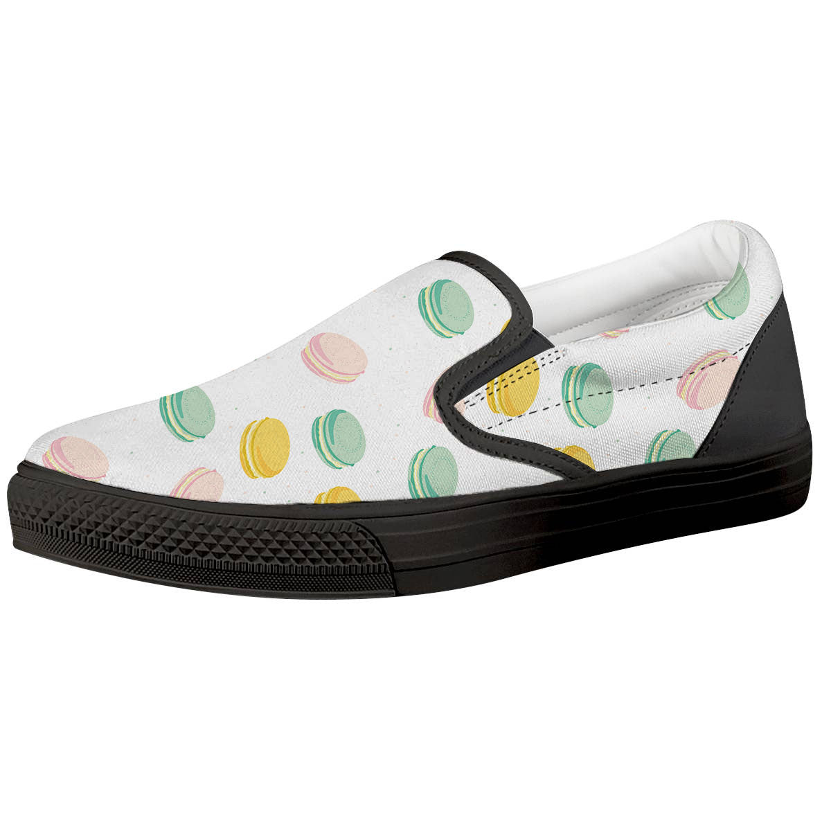 Macaron Pastel Print Pattern Black Slip On Shoes-grizzshop