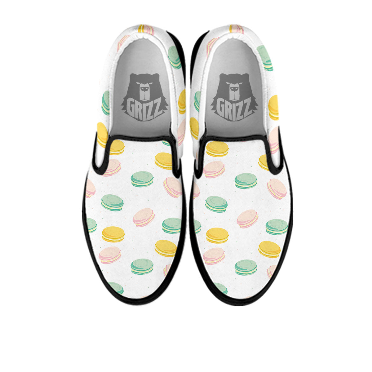 Macaron Pastel Print Pattern Black Slip On Shoes-grizzshop