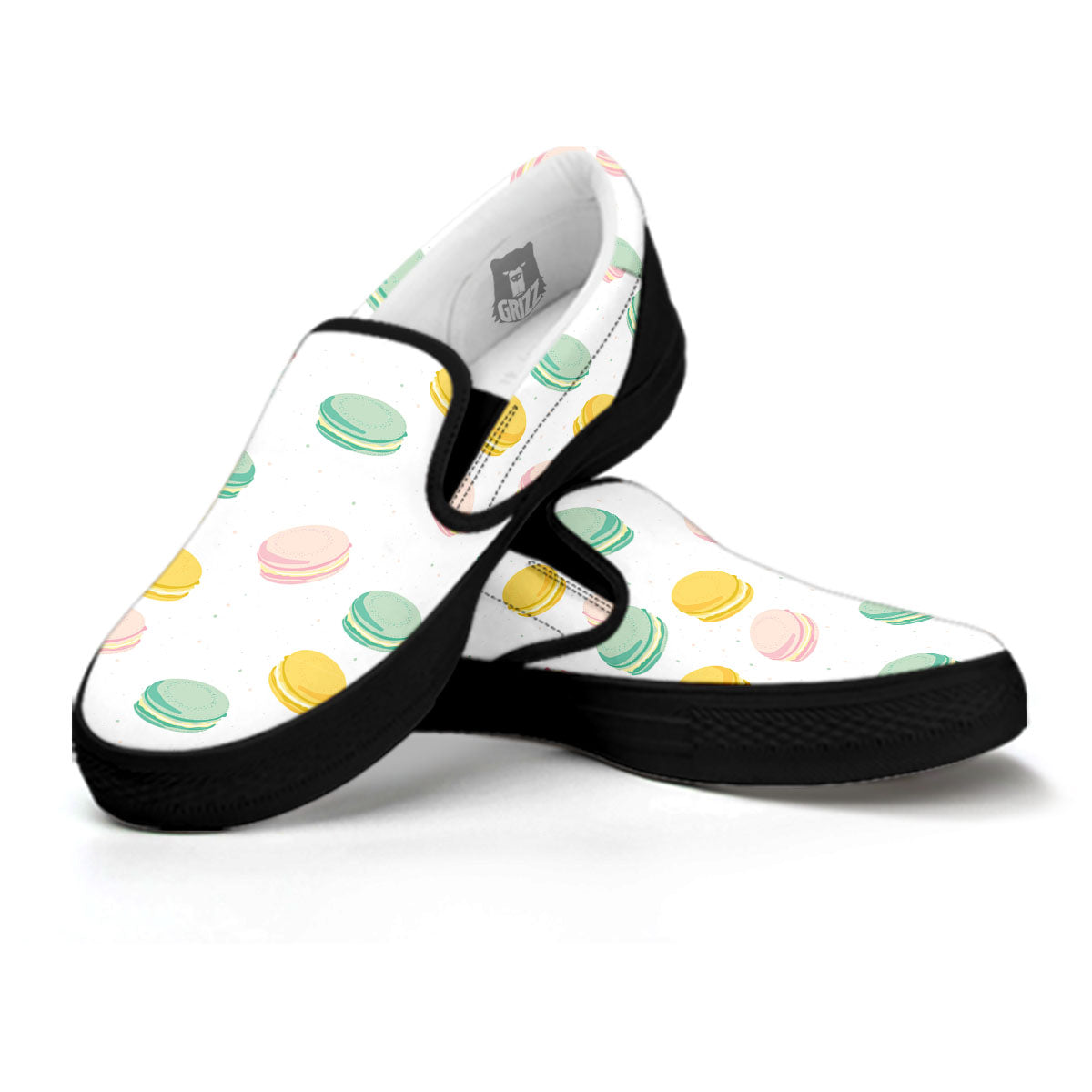 Macaron Pastel Print Pattern Black Slip On Shoes-grizzshop