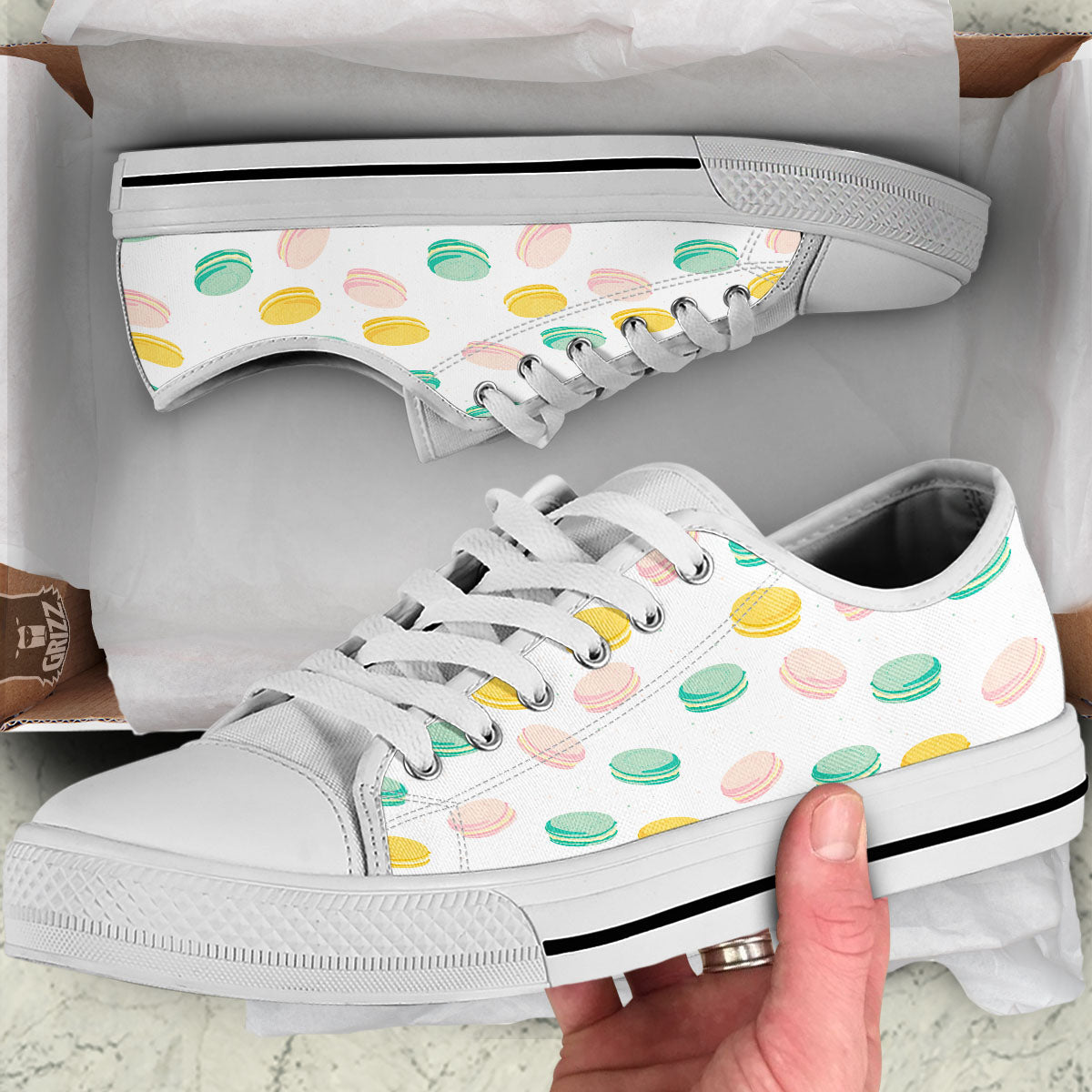 Macaron Pastel Print Pattern White Low Top Shoes-grizzshop