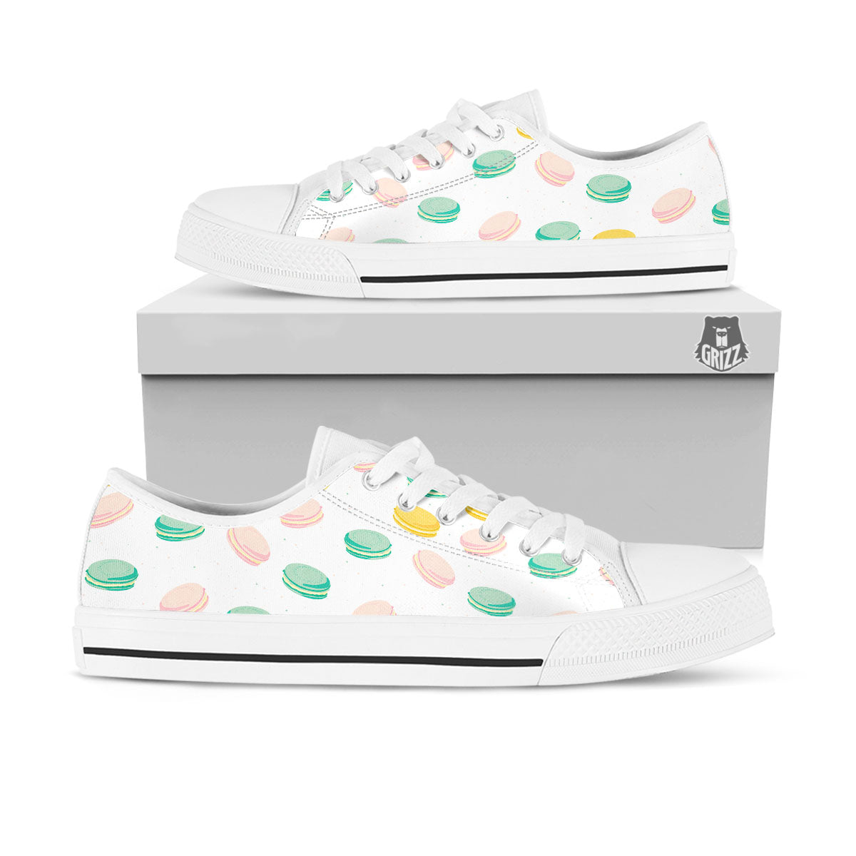 Macaron Pastel Print Pattern White Low Top Shoes-grizzshop
