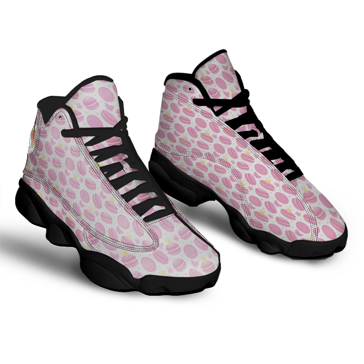 Macaron Pink Print Pattern Black Basketball Shoes-grizzshop