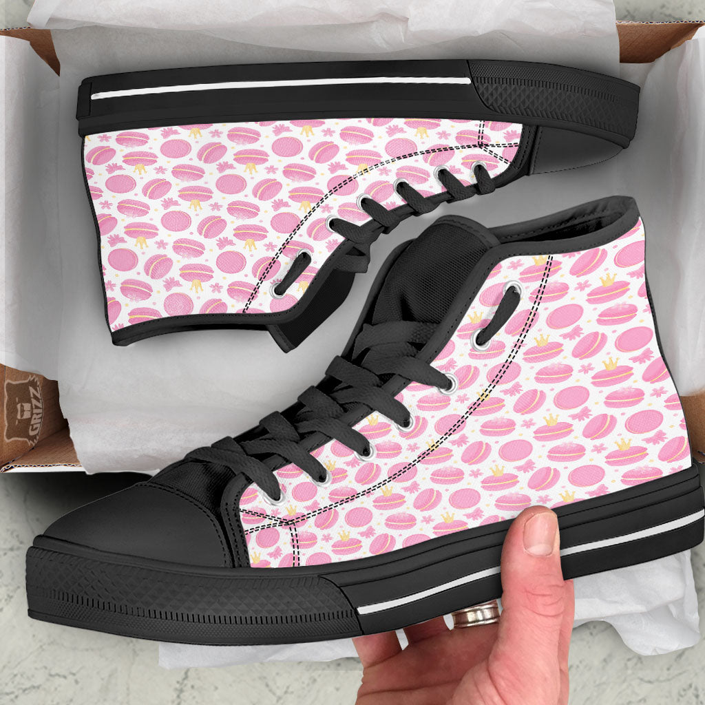 Macaron Pink Print Pattern Black High Top Shoes-grizzshop