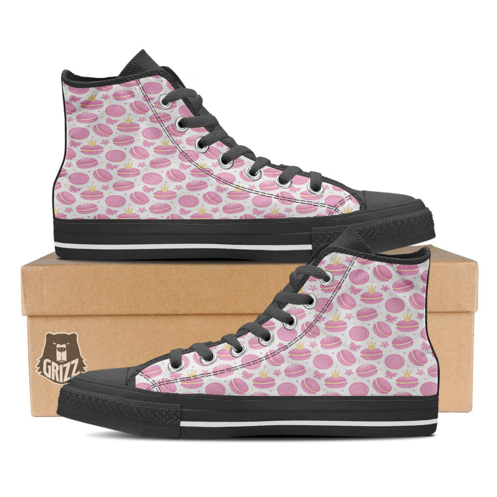 Macaron Pink Print Pattern Black High Top Shoes-grizzshop
