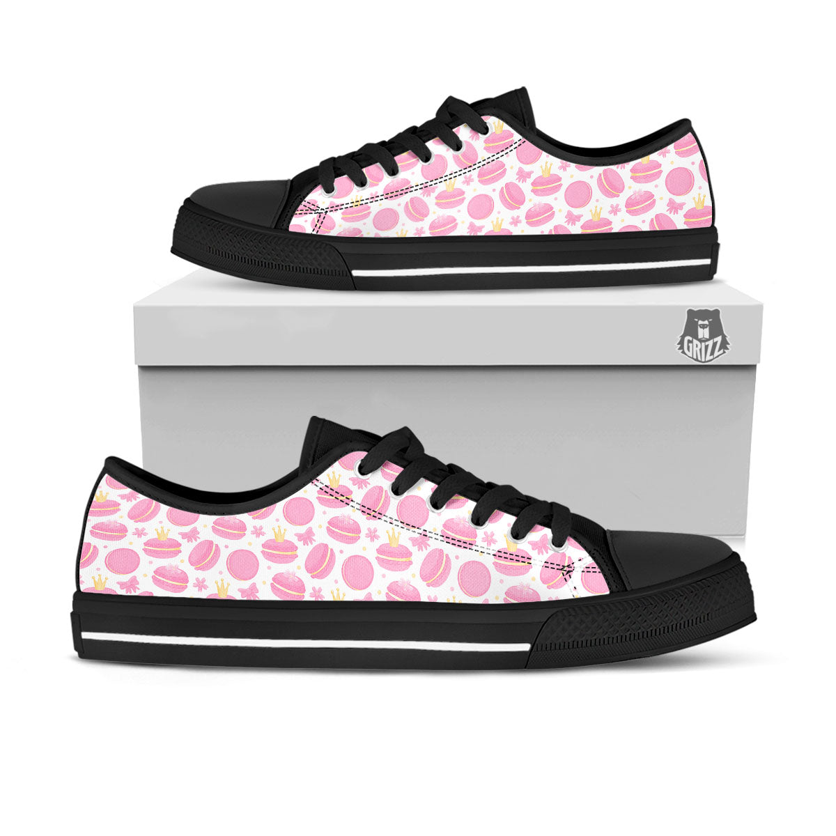 Macaron Pink Print Pattern Black Low Top Shoes-grizzshop