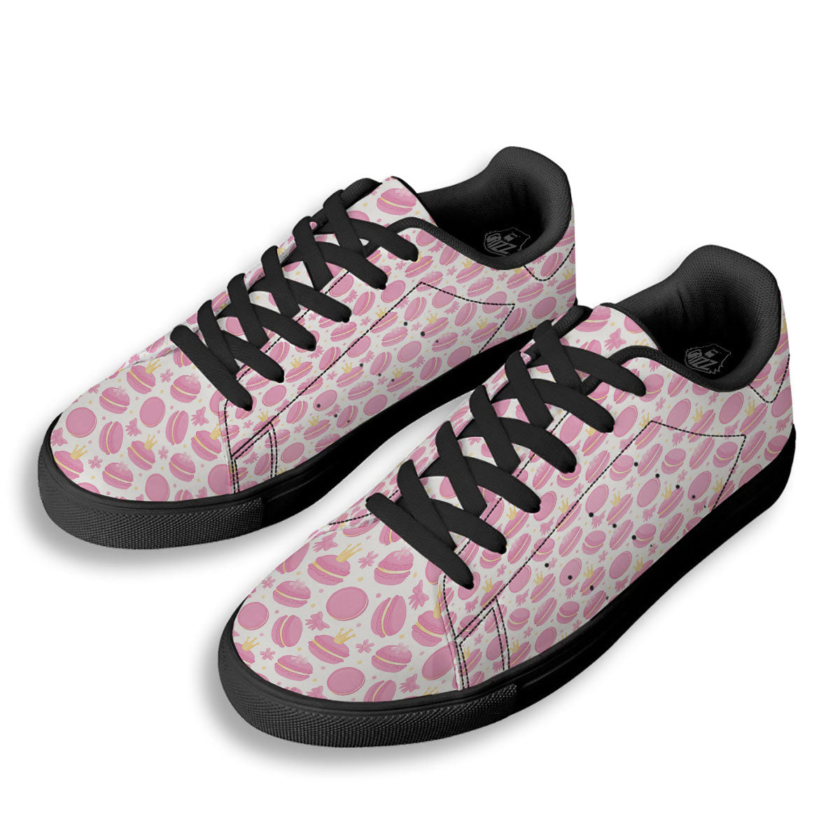 Macaron Pink Print Pattern Black Low Top Sneakers-grizzshop