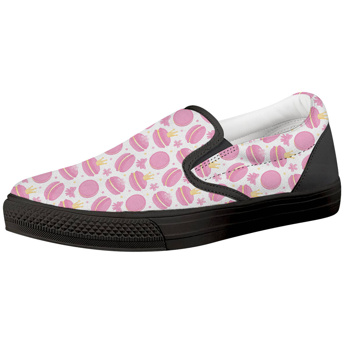 Macaron Pink Print Pattern Black Slip On Shoes-grizzshop