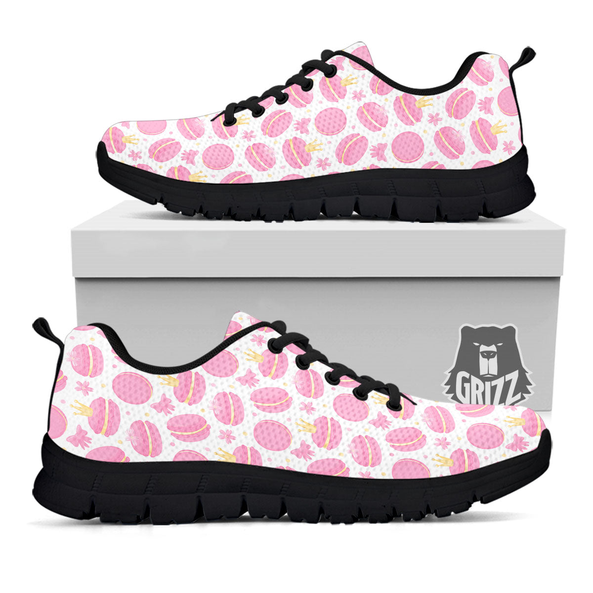 Macaron Pink Print Pattern Black Sneaker-grizzshop