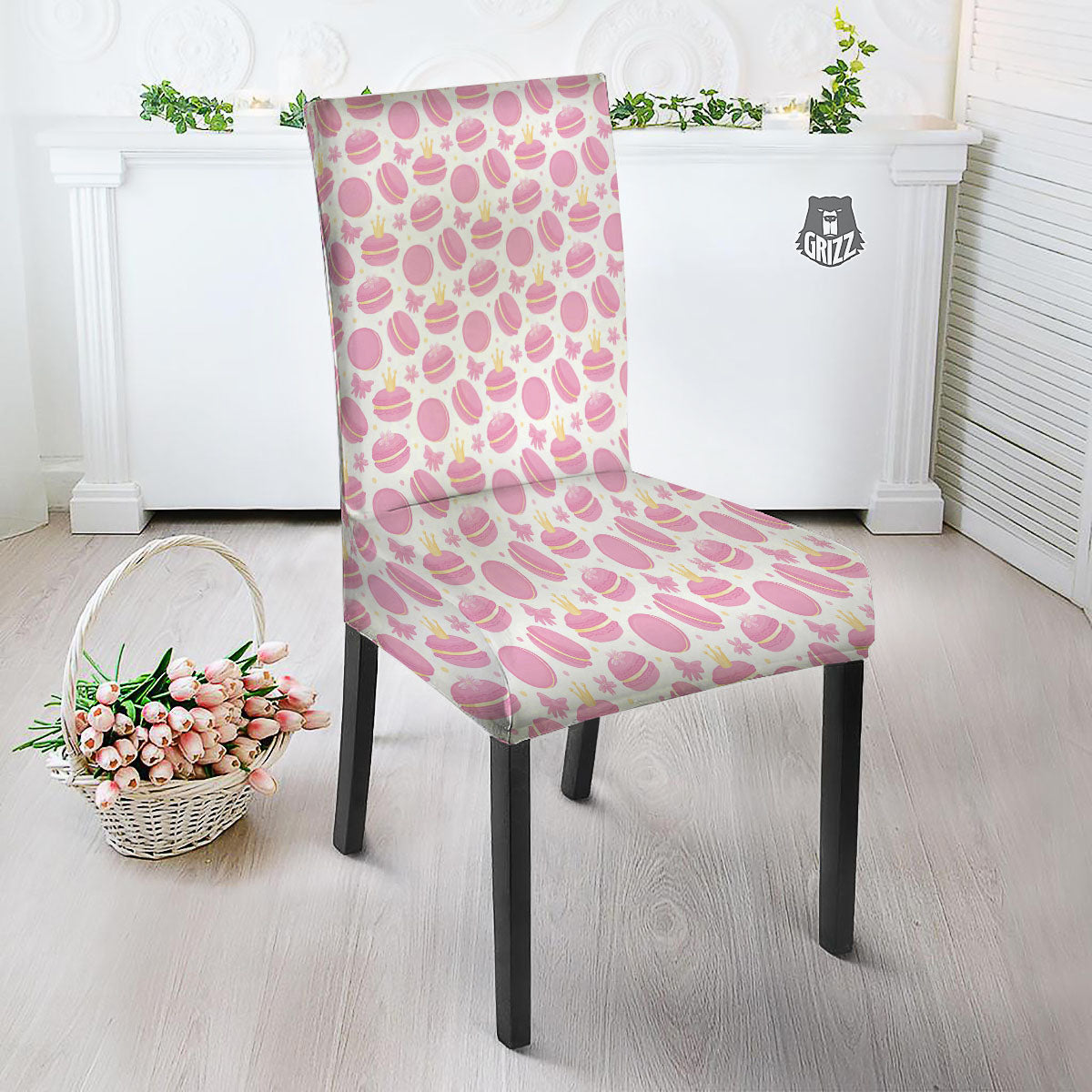 Macaron Pink Print Pattern Dining Chair Slipcover-grizzshop