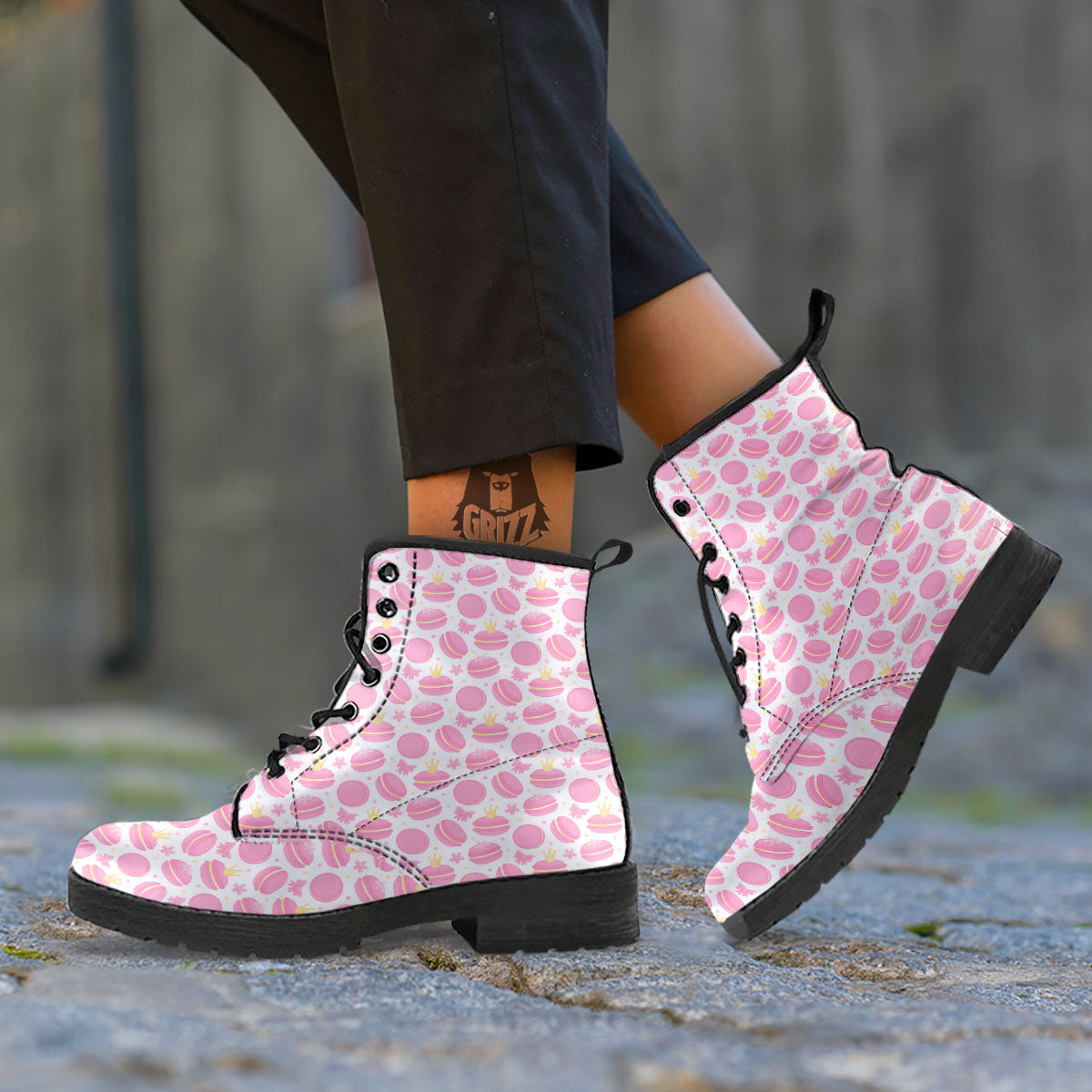 Macaron Pink Print Pattern Leather Boots-grizzshop