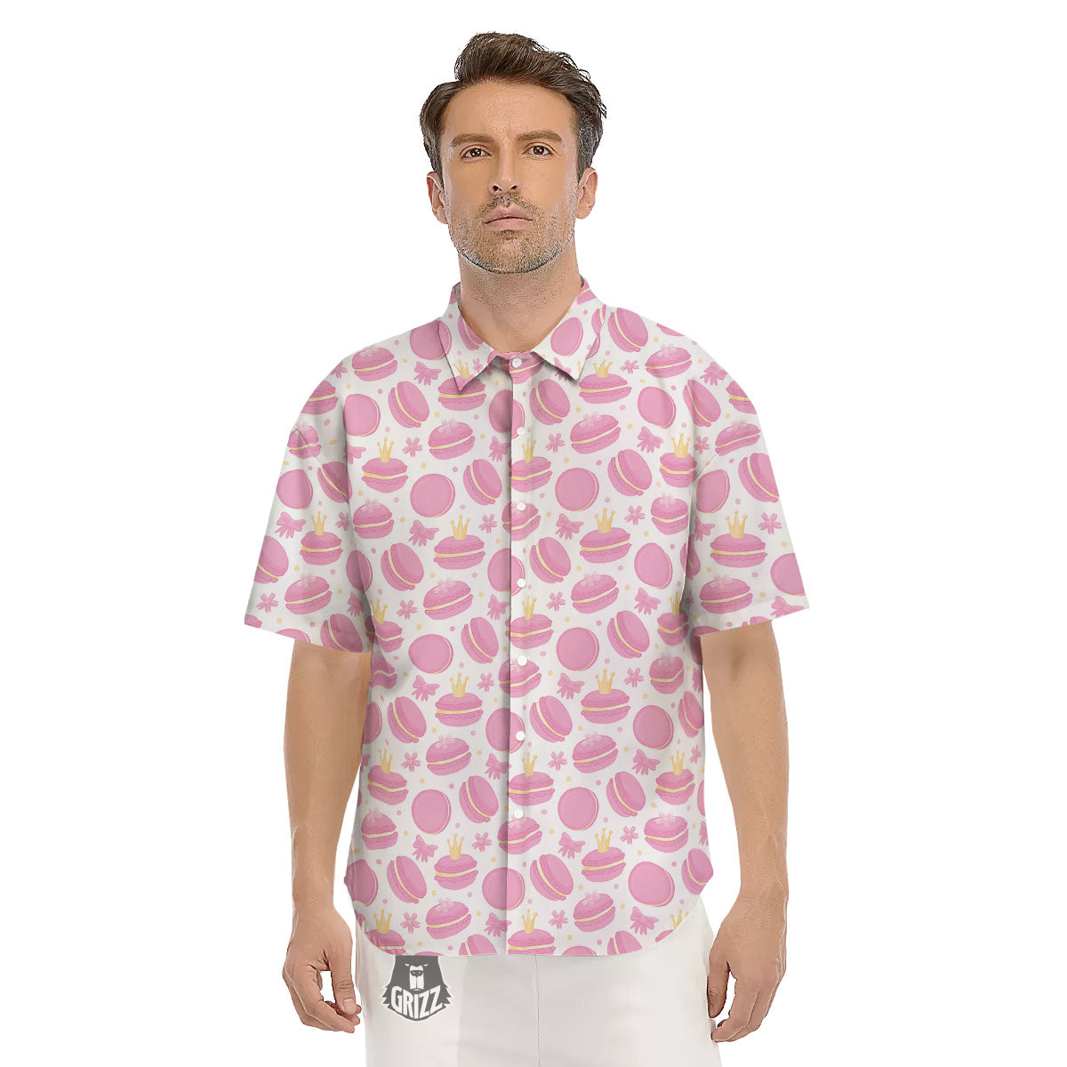 Macaron Pink Print Pattern Men's Short Sleeve Shirts-grizzshop