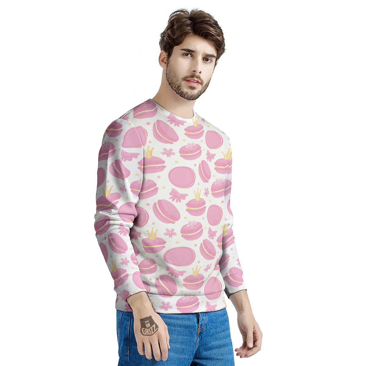 Macaron Pink Print Pattern Men's Sweatshirt-grizzshop