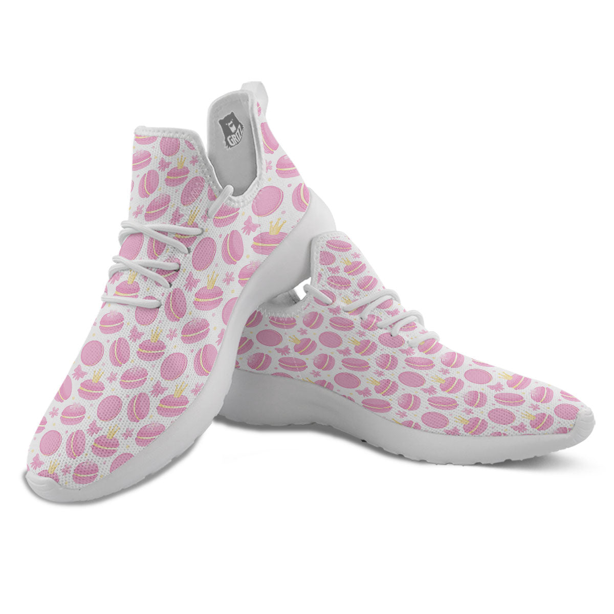 Macaron Pink Print Pattern White Athletic Shoes-grizzshop