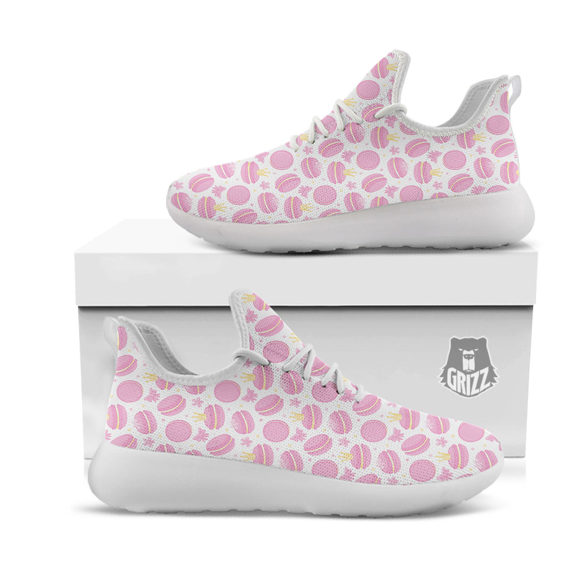 Macaron Pink Print Pattern White Athletic Shoes-grizzshop