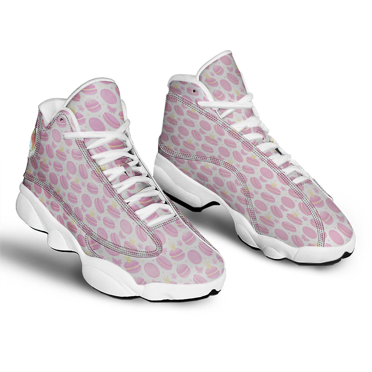 Macaron Pink Print Pattern White Basketball Shoes-grizzshop