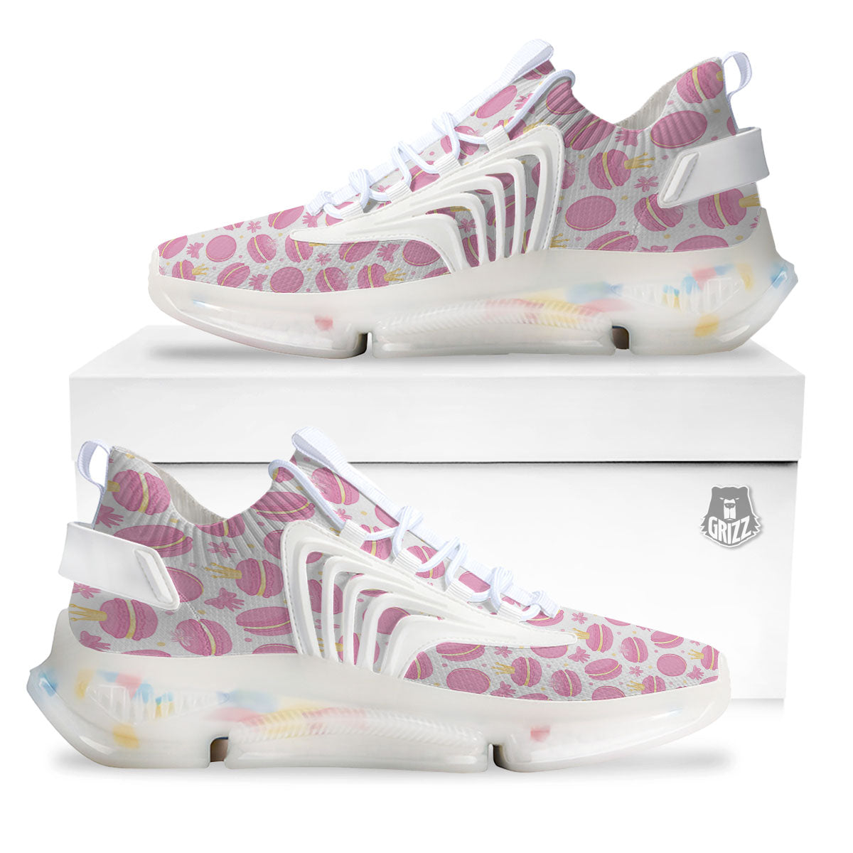 Macaron Pink Print Pattern White Gym Shoes-grizzshop
