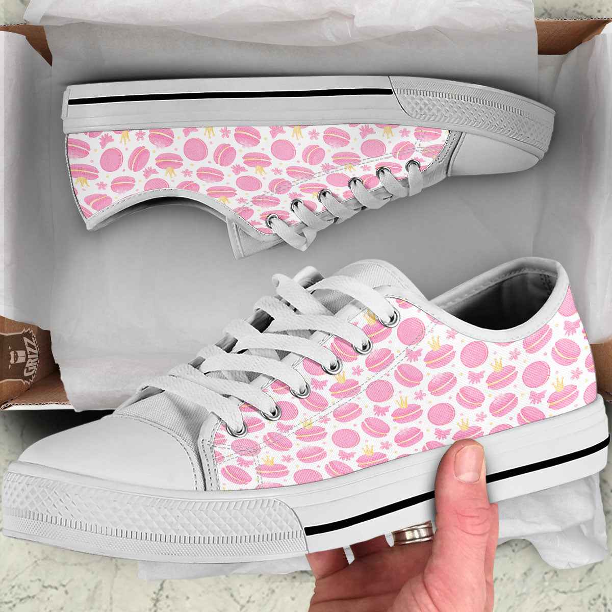 Macaron Pink Print Pattern White Low Top Shoes-grizzshop