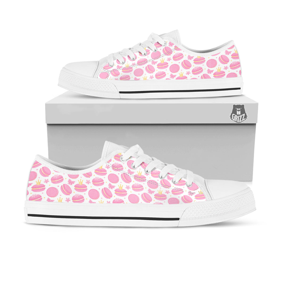 Macaron Pink Print Pattern White Low Top Shoes-grizzshop