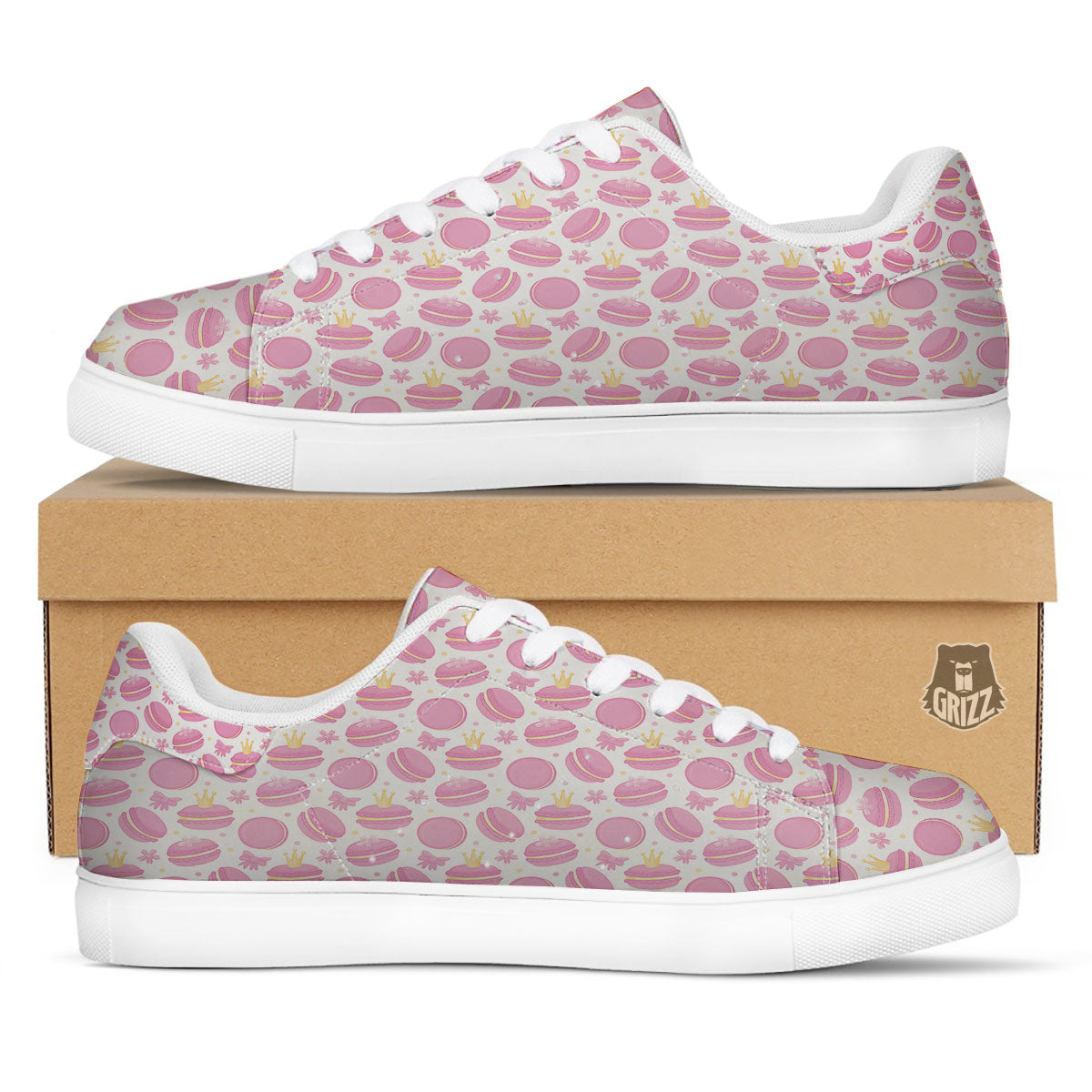 Macaron Pink Print Pattern White Low Top Sneakers-grizzshop