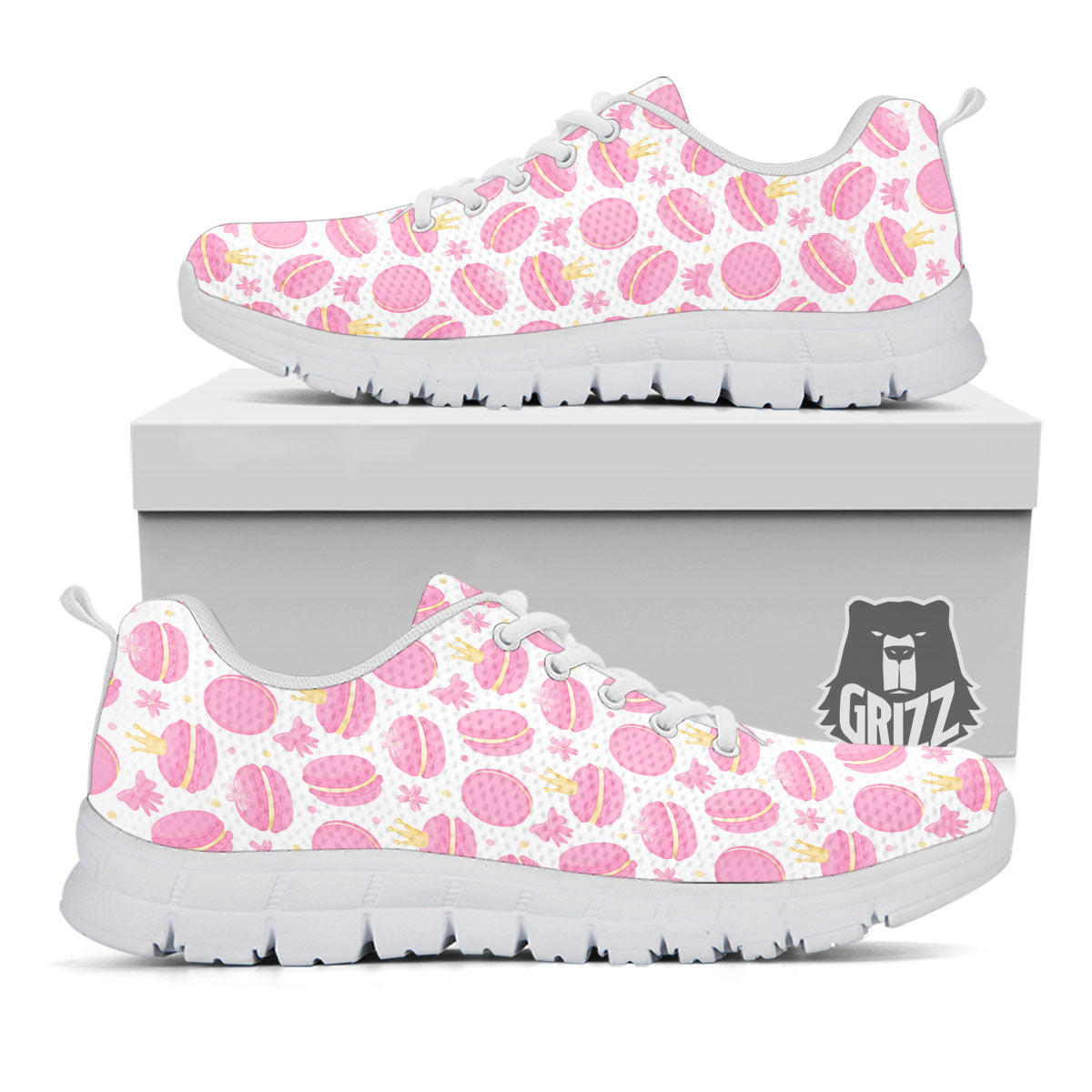 Macaron Pink Print Pattern White Sneaker-grizzshop